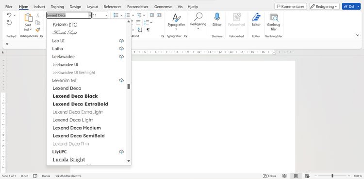 Liste af Google fonte der kan installeres