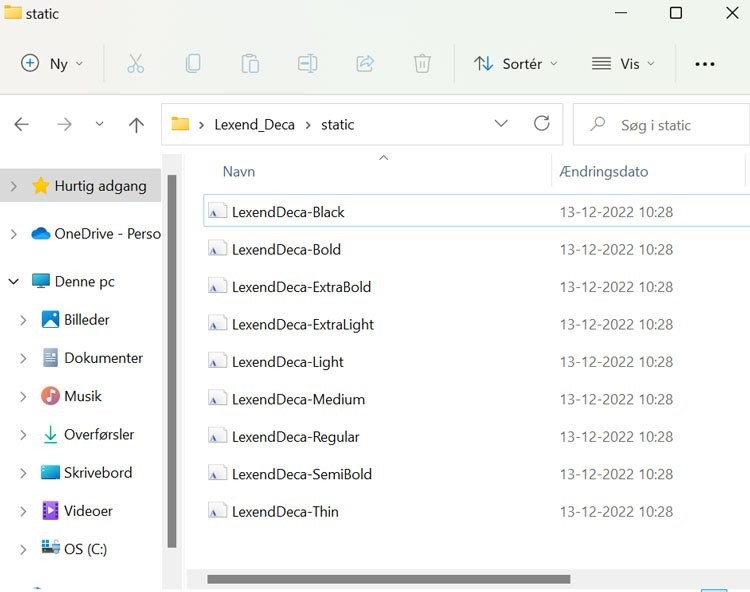 Liste af Google fonte der kan installeres